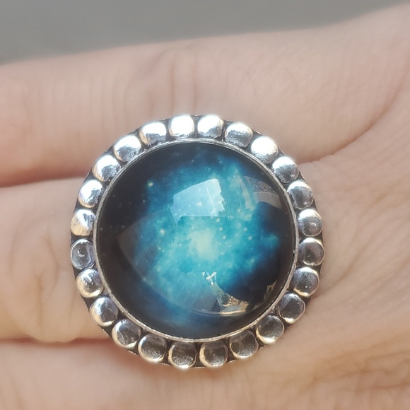 New Nebula Galaxy Celestial Art Glass Abstract, Hypnotic 925 Silver Ring. - Picture 4 of 6